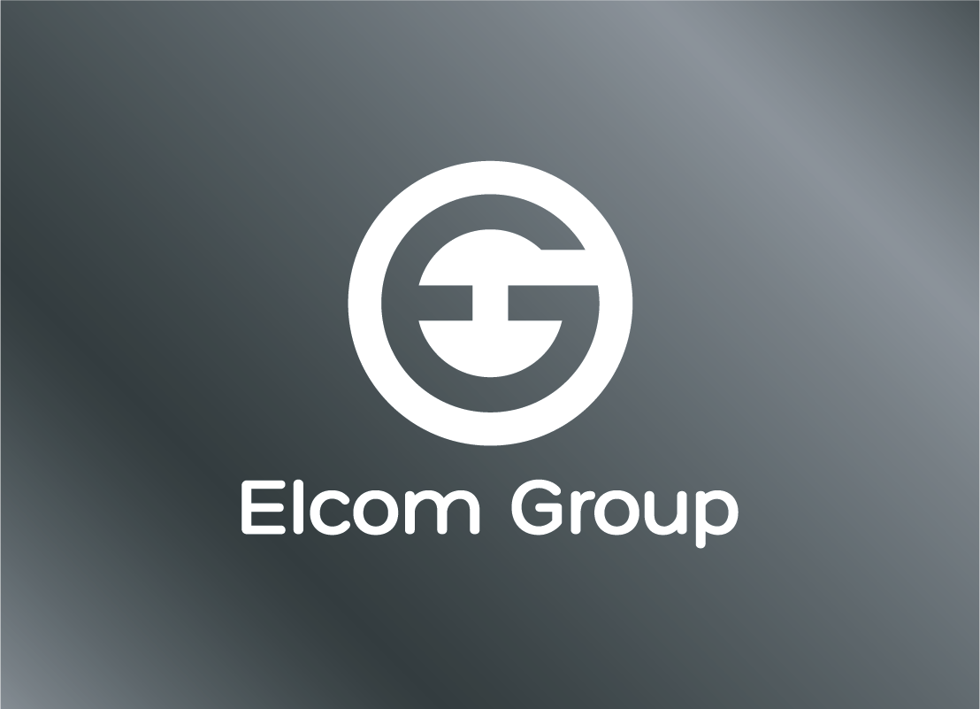 White and silver logo design branding for Elcom Group in Melbourne