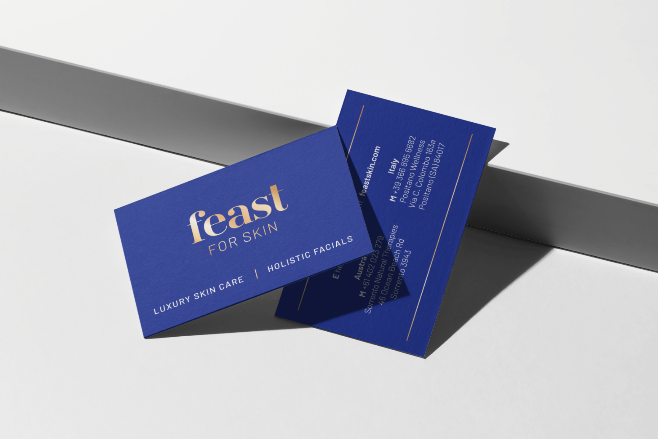 Cobalt blue business card design for luxury skincare range