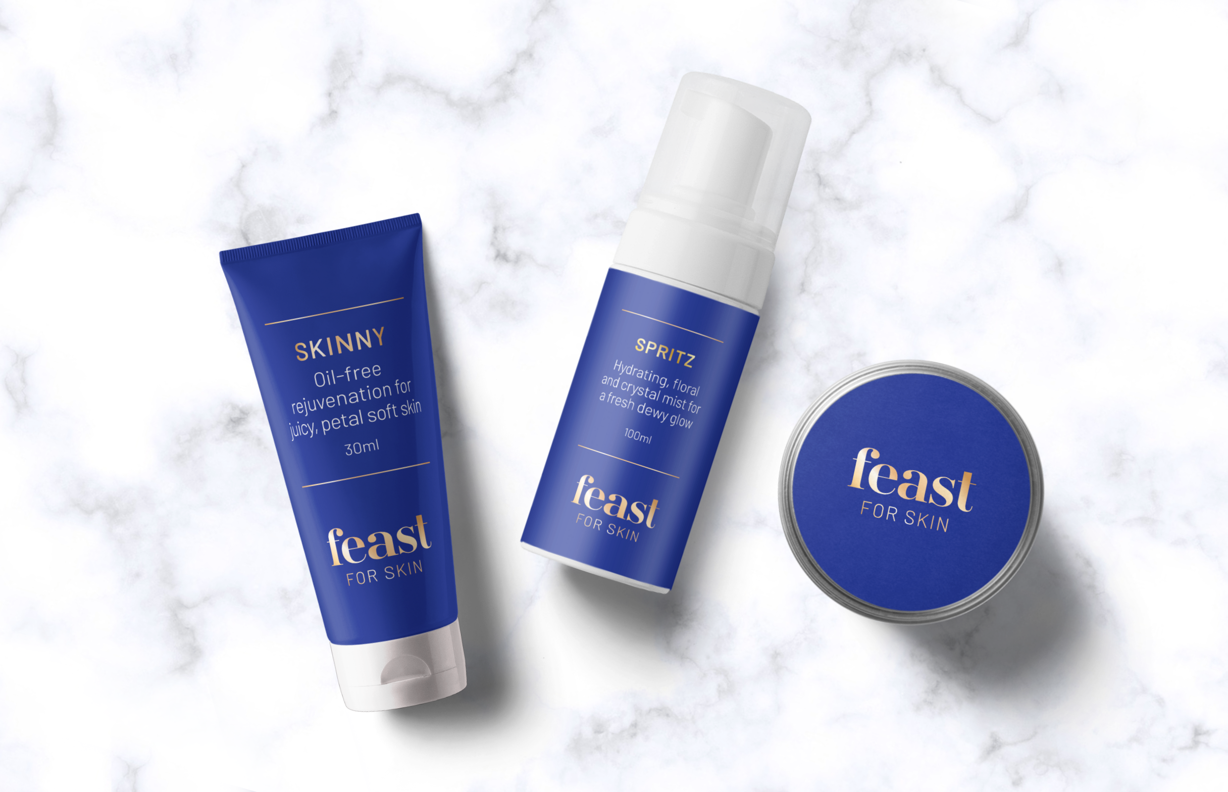 Cobalt blue branding design for luxury skincare range